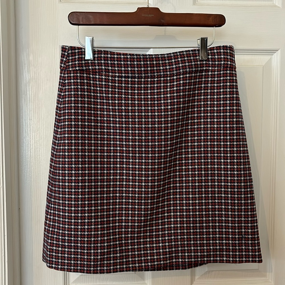 J Crew Red and Blue Plaid Wool Skirt size 8